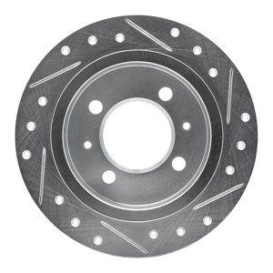 Nissan Sentra Brake Rotor (1) - Rear Left - R1 Concepts - Drilled & Slotted - Silver - `91-`06